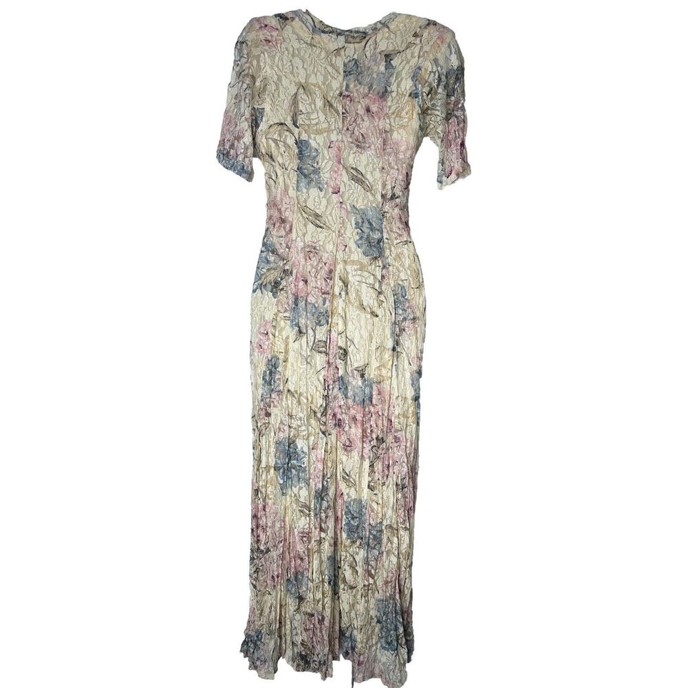 Vintage Lace Floral Maxi Dress S Rayon Cottagecore Indie Romantic Grunge 90s - Picture 7 of 12